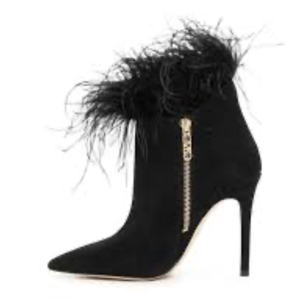 Reduced! MICHAEL KORS Ostrich Feather Suede Ankle Boot, Black, Size 8.5 - Picture 4 of 10